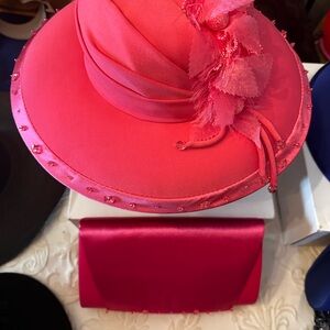 Elegant Pink Hat and Clutch Set